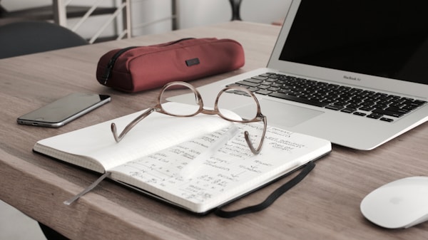 Laptop glasses notebook desk