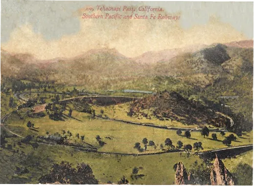 Vintage postcard of the Tehachapi Loop railway in Tehachapi Pass, California