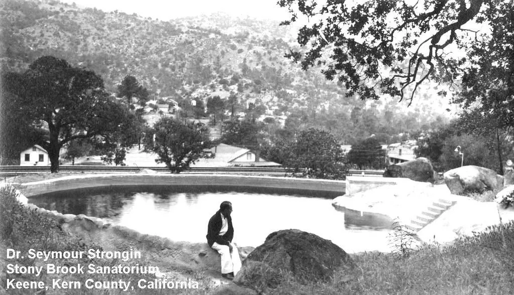 Dr. Seymour Strongin beside the swimming pool at Stony Brook Sanatorium, Keene, California, 1928