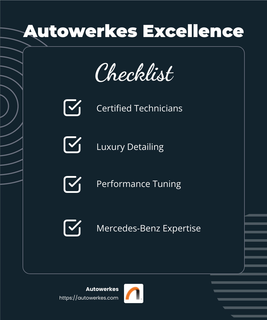 Certified Technicians ensure top-notch care for your Mercedes-Benz - Mercedes-Benz detailing service infographic checklist-dark-blue
