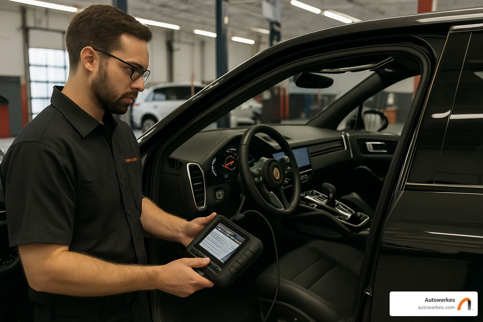 porsche technician performing diagnostic scan - Porsche diagnostic services
