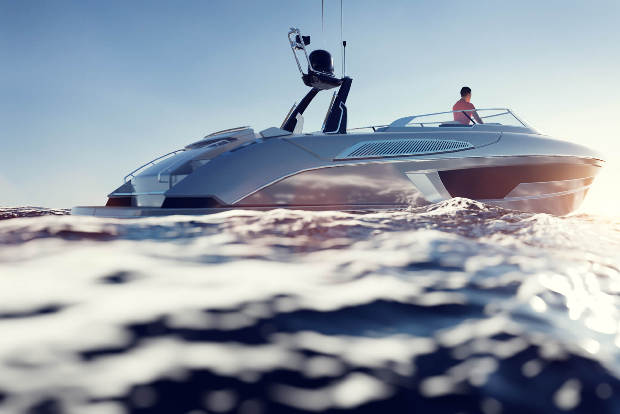 Catamaran motor yacht on the ocean.