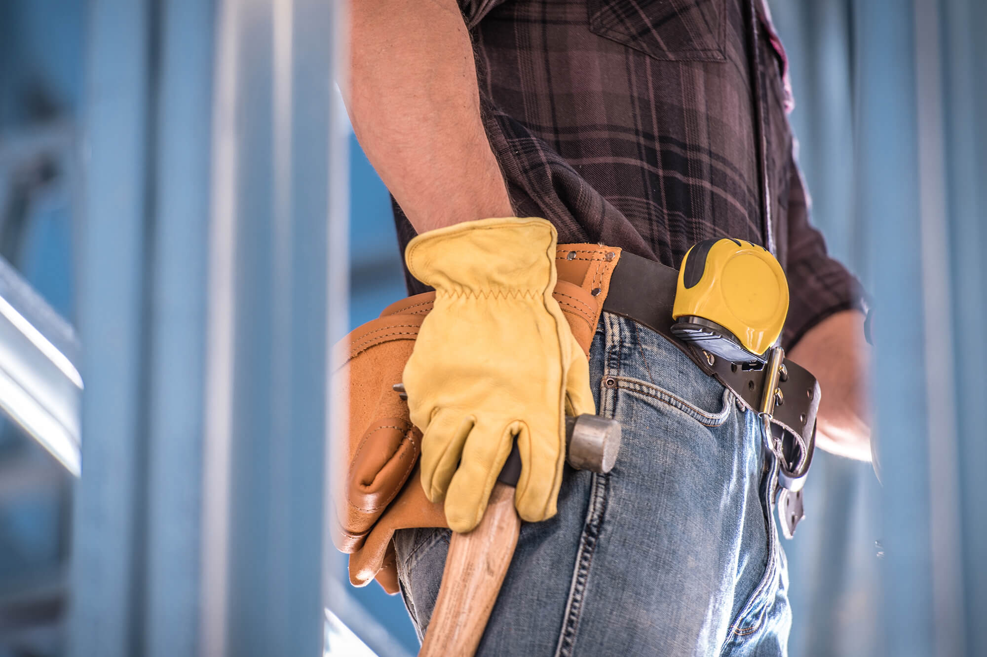 Construction worker on a job site with tools.