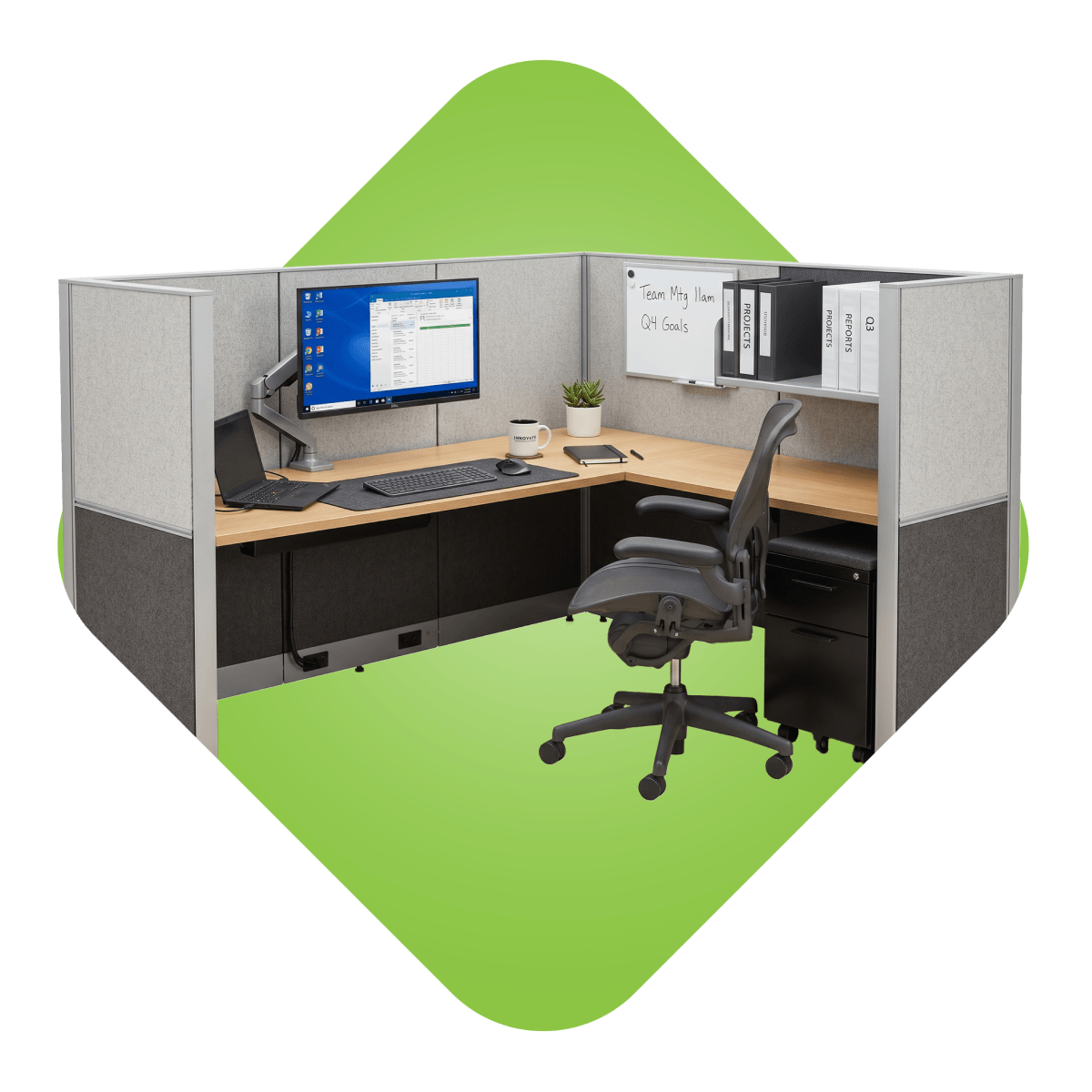 Office cubicle workspace.