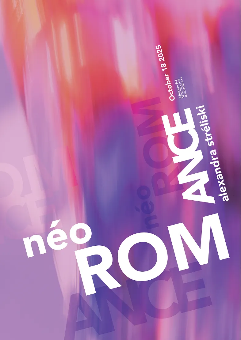 Poster for Néo Rom Dance by Alexandra Stréliski with colorful pink and purple blurred abstract background.