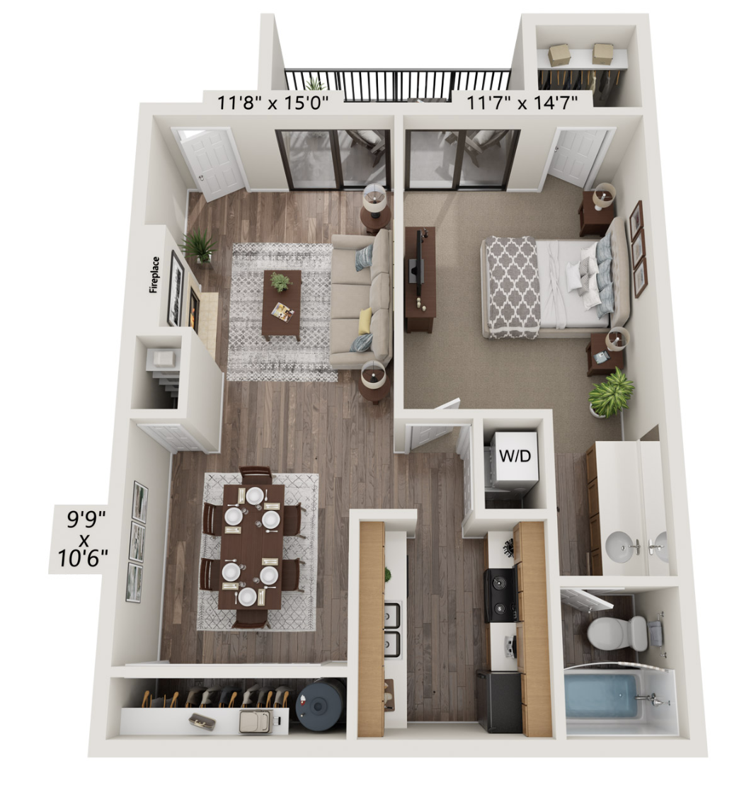1 Bed 1 Bath layout