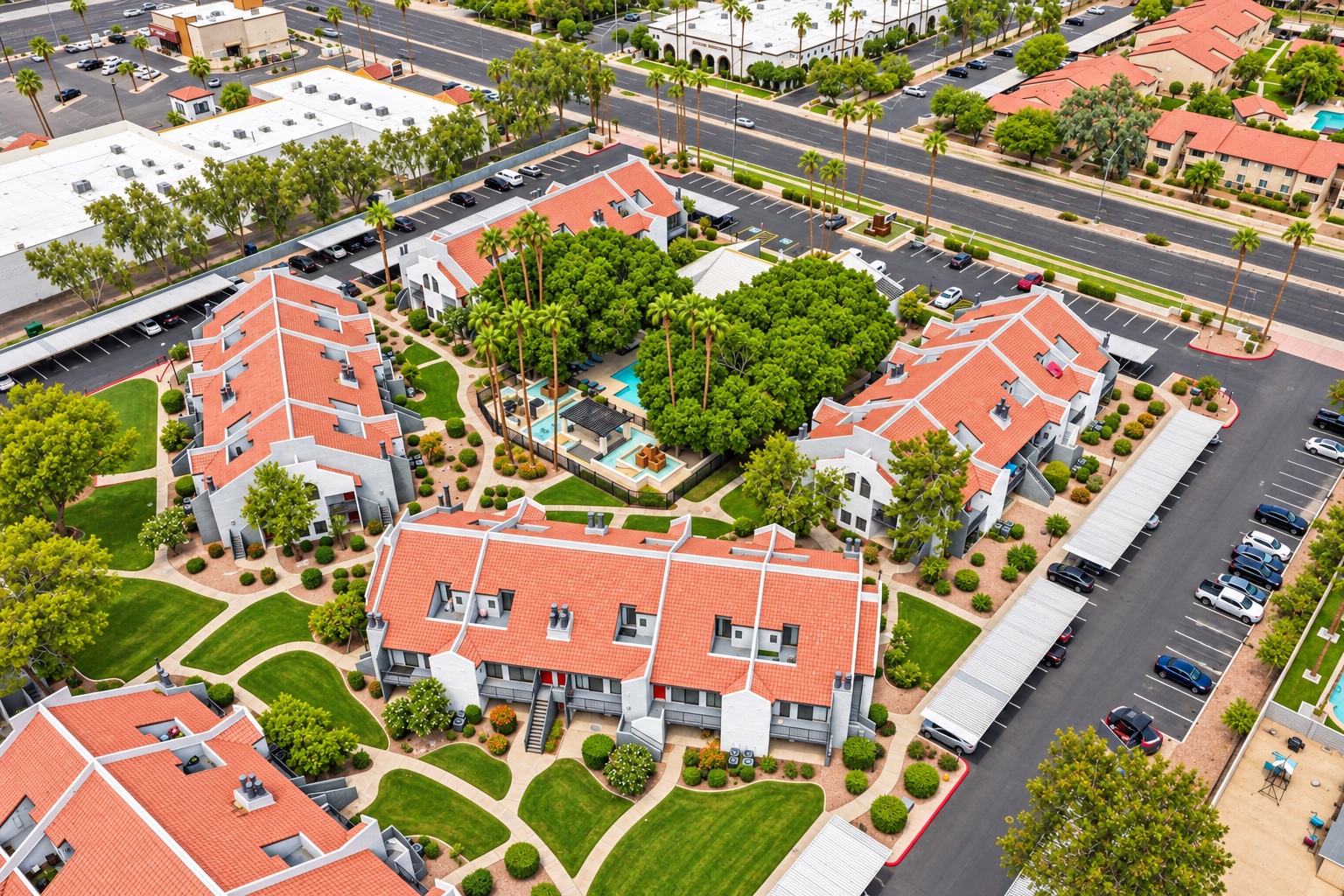 Aerial view of apartments