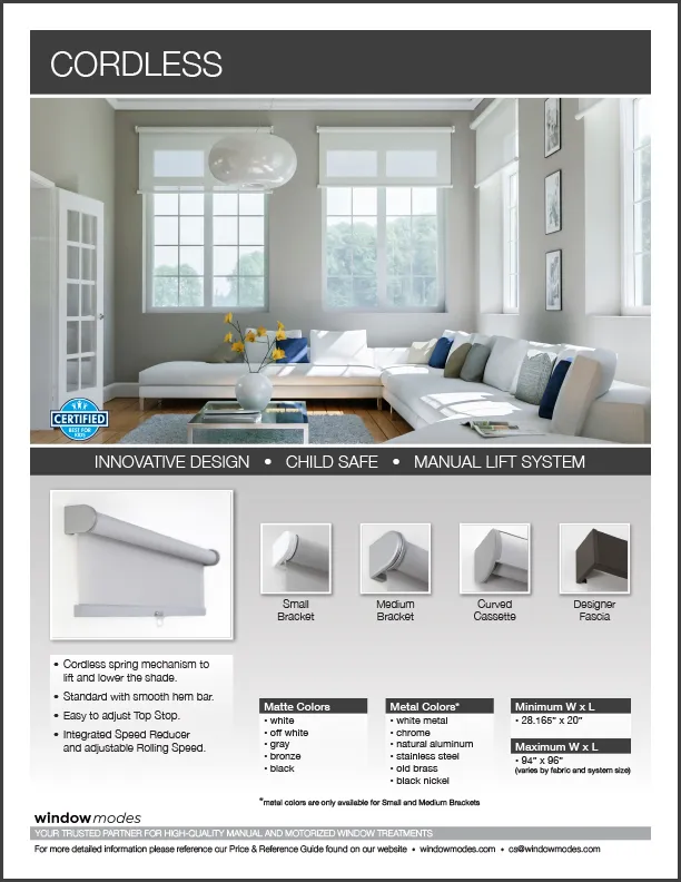Modern living room with large sectional sofa and cordless window shades promoting safe child-friendly lift system.