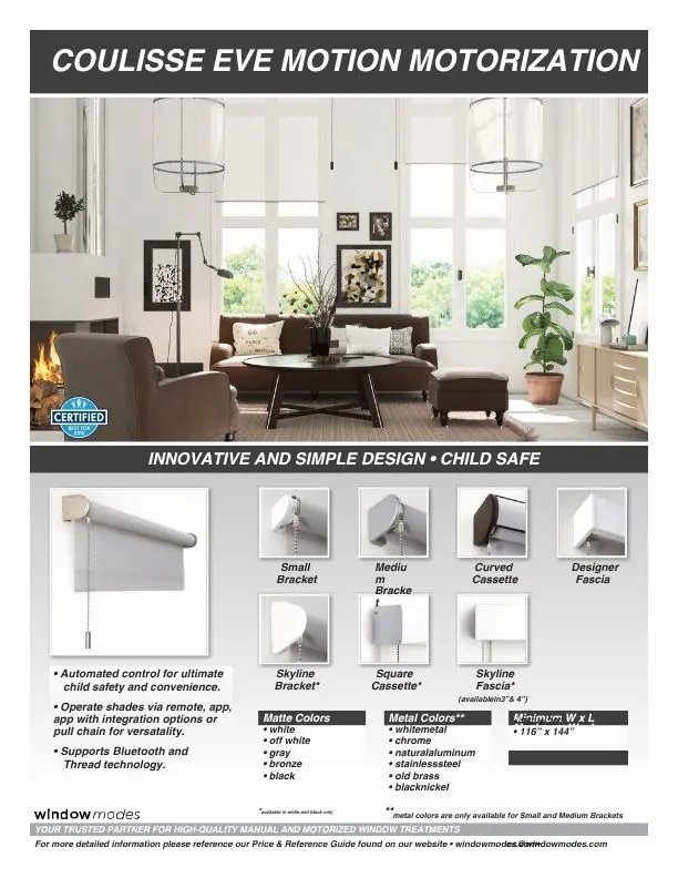 Modern living room with large windows featuring motorized roller shades with various bracket and cassette options.