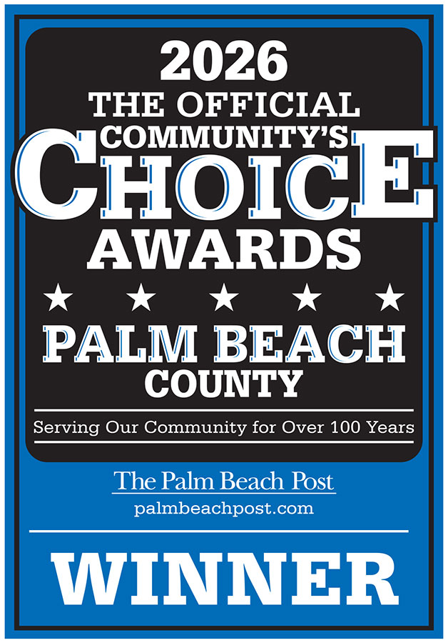 2026 The Official Community's Choice Awards Palm Beach County, serving the community for over 100 years, presented by The Palm Beach Post, winner.