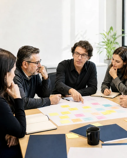 Équipe réunie autour d’un atelier de travail.
