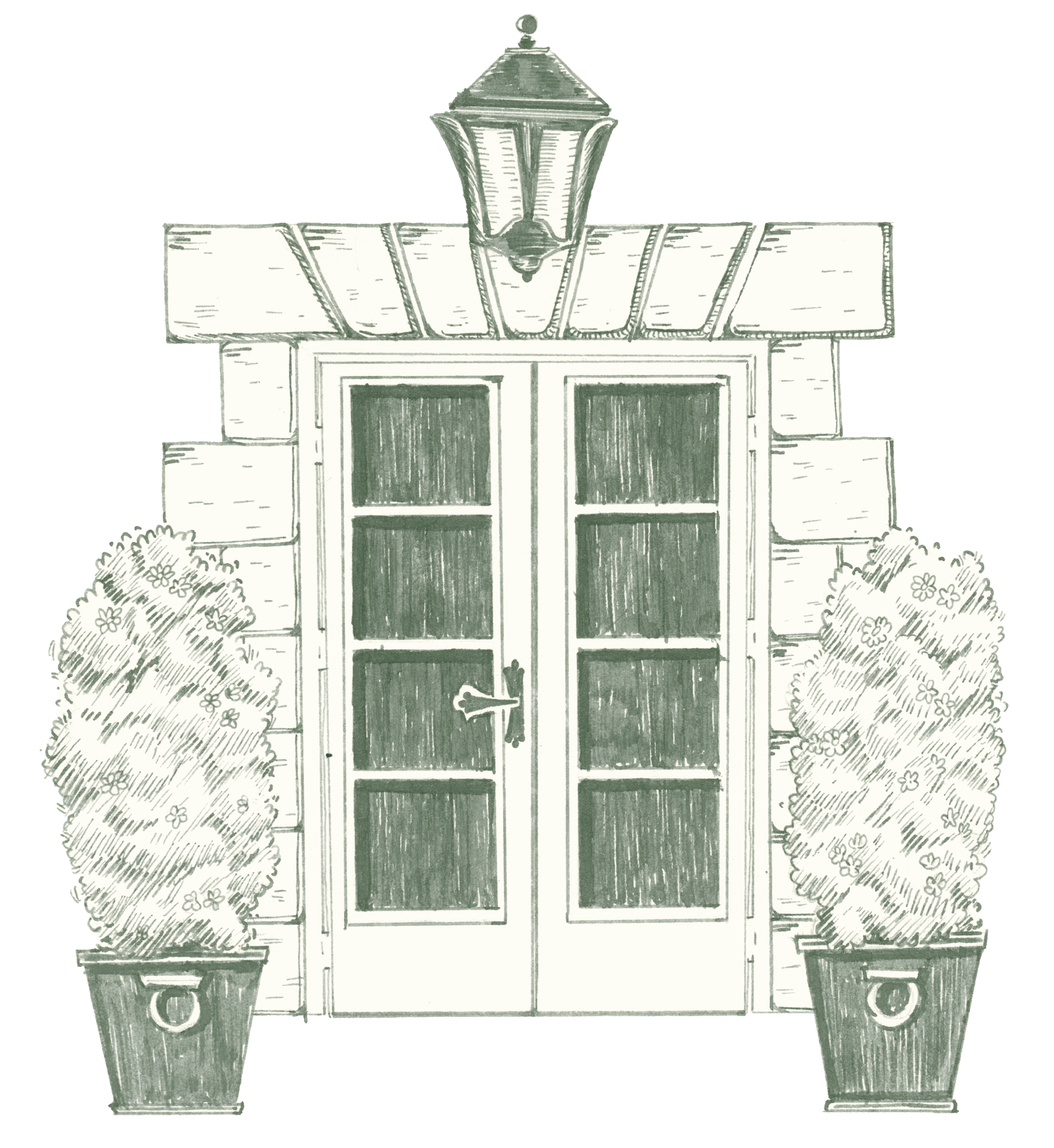 Dibujo lineal de la entrada del hotel Les Hauts de Loire.