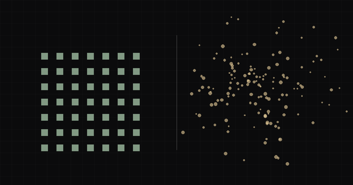Ordered grid contrasted with scattered distribution