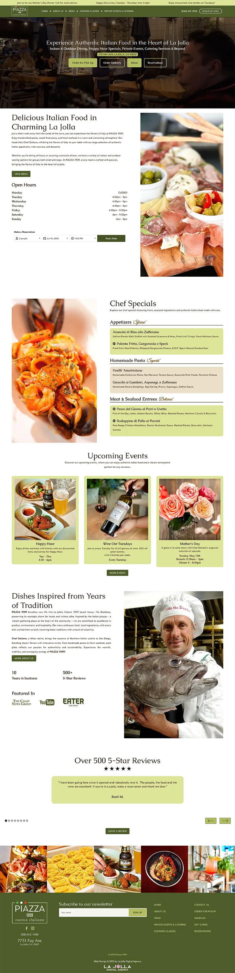 A website created for a local Italian restaurant, designed for easy booking and reservations, online menu viewing, and search engine visibility.