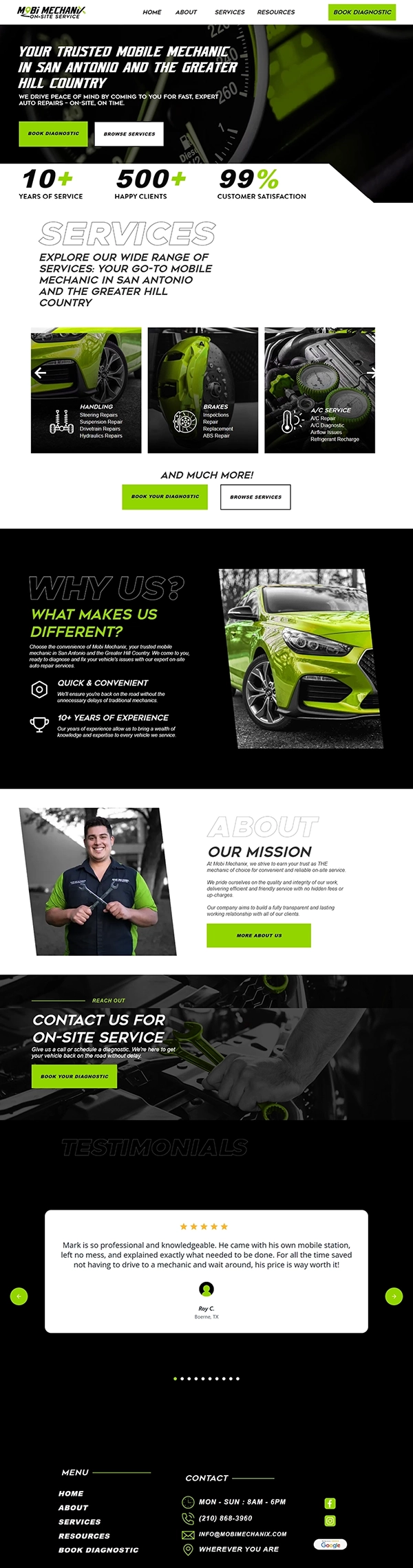 A web design mockup of a modern website for a mobile mechanic