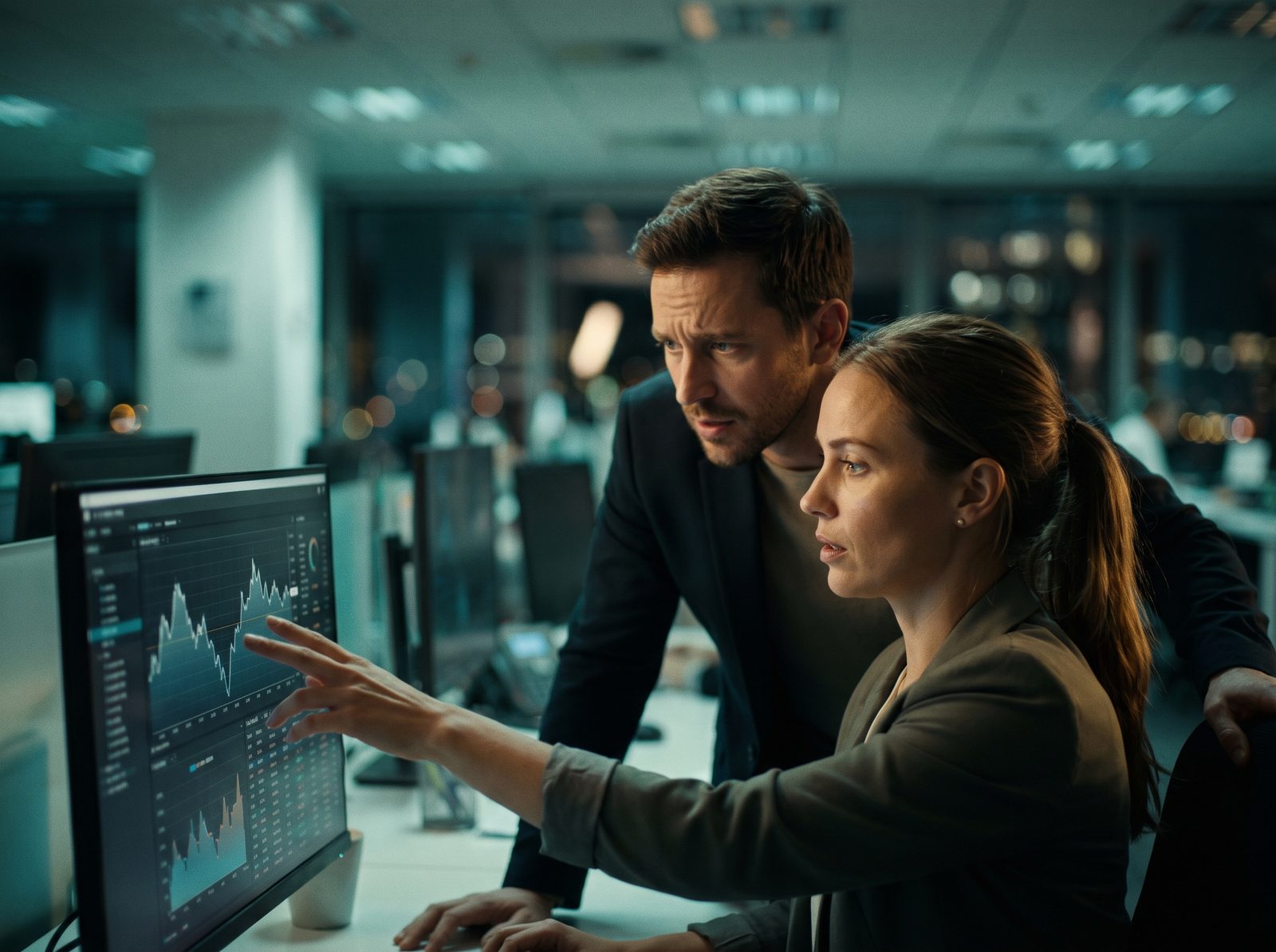 Marketing professionals reviewing campaign dashboards together