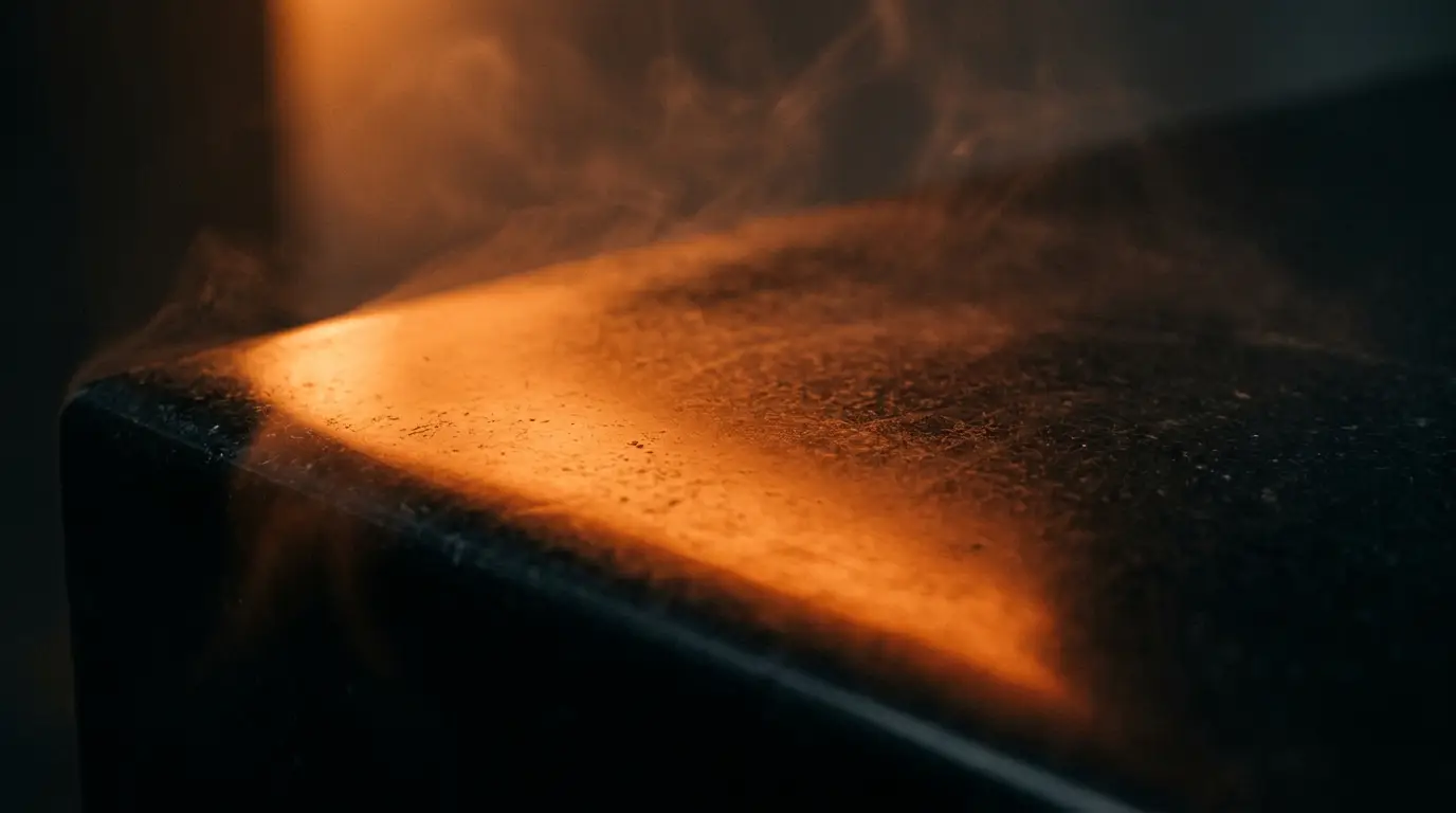 Warm amber light pooling across a smooth dark architectural surface