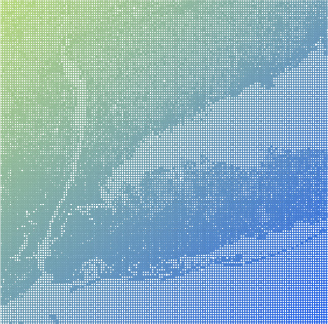 Halftone dot map of Long Island, New York, with blue and green gradient background.