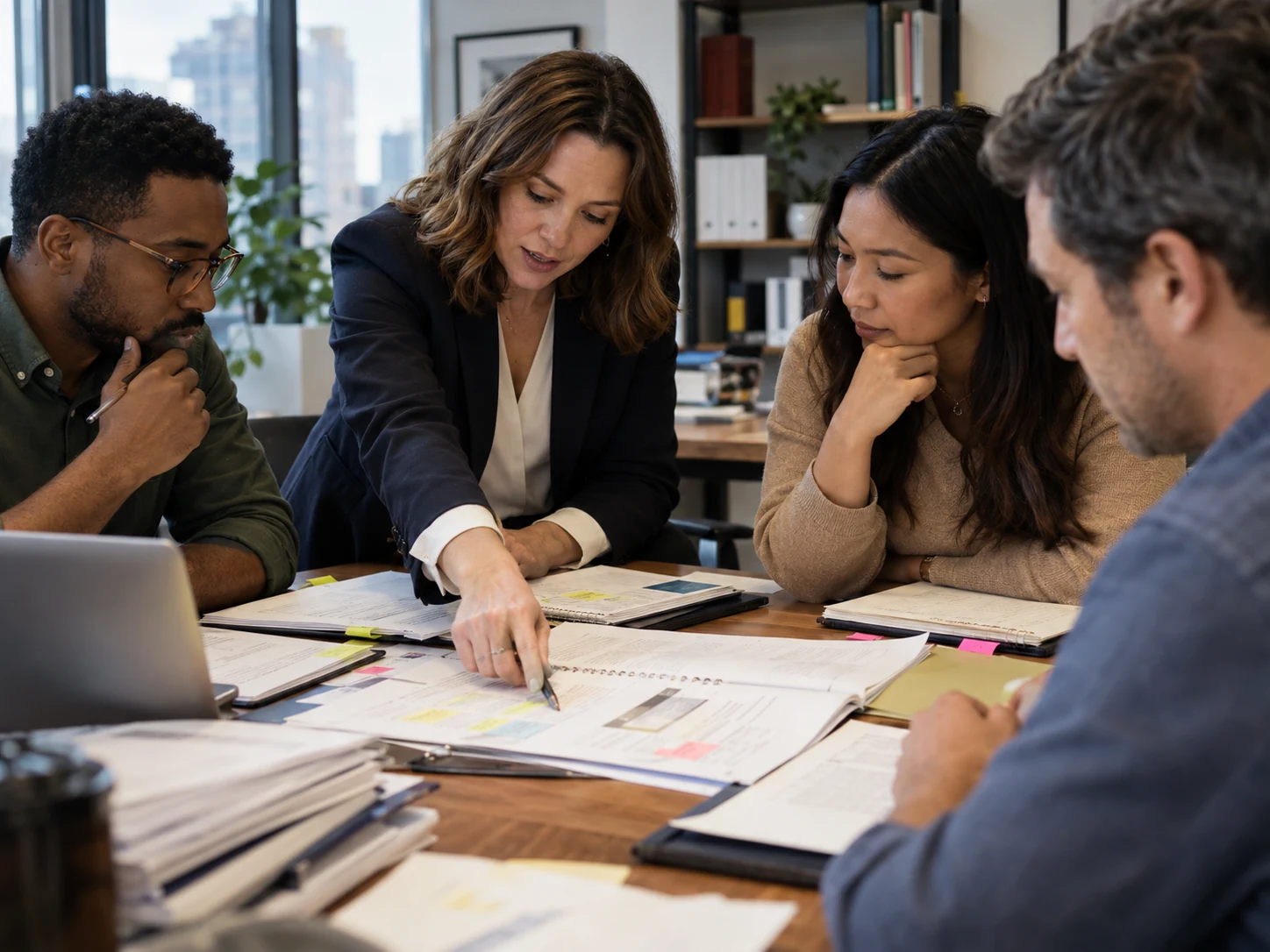 Business team discussing workplace planning during a meeting