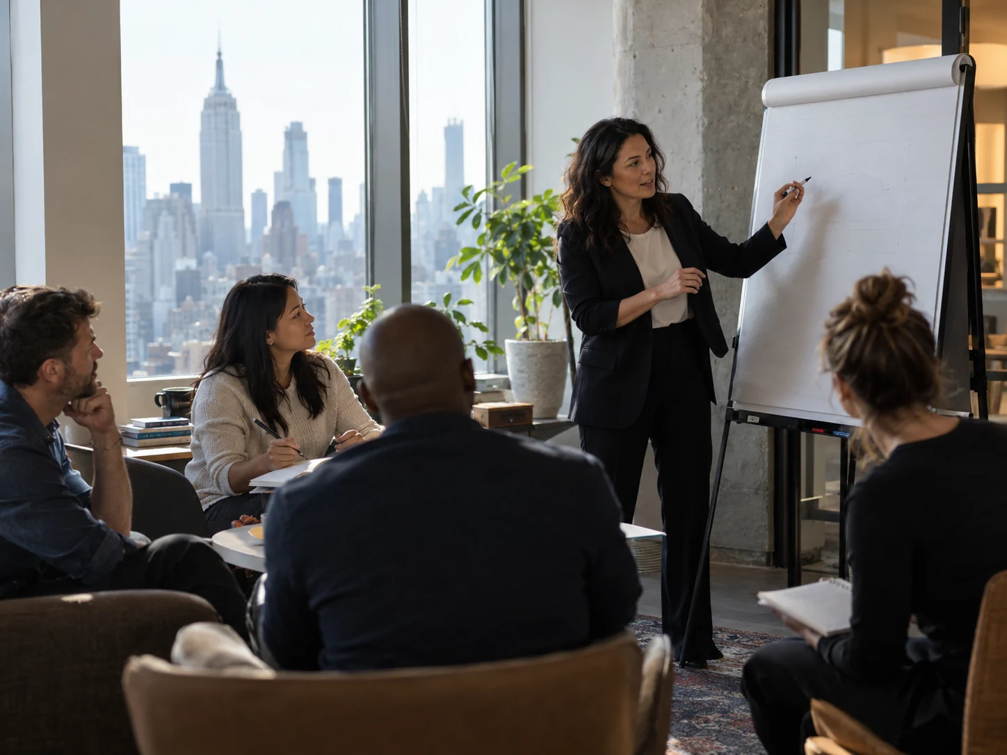Business team discussing workplace planning during a meeting