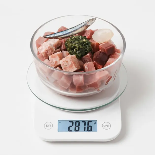 Portioned bowl of raw pet food