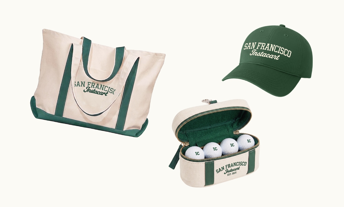 Custom tote, bag and hat in green and cream colors