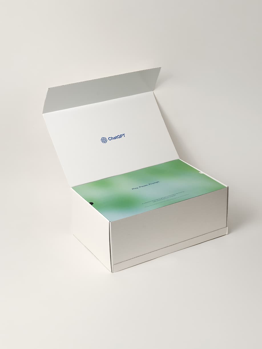 ChatGPT custom white gift box with branded insert