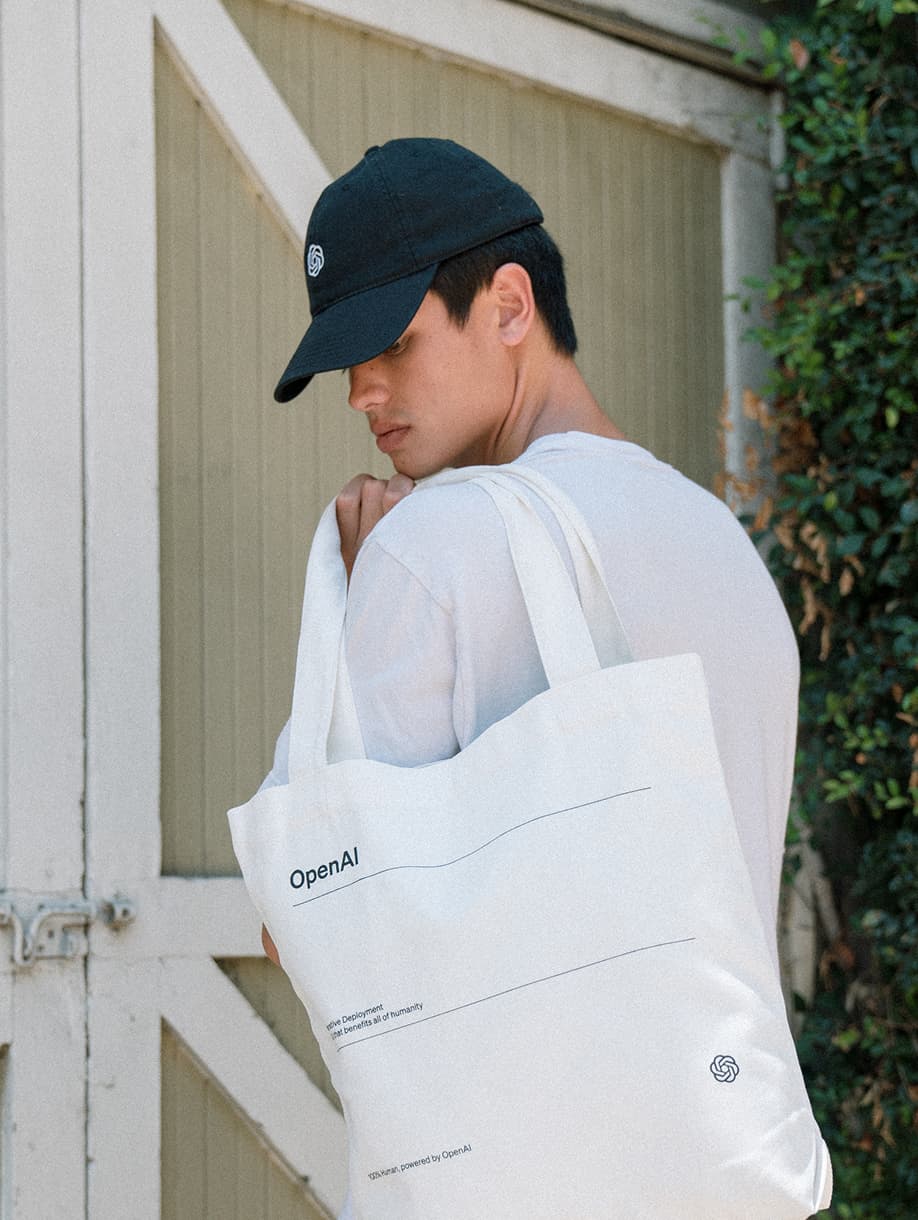OpenAI custom white tote bag with black logo