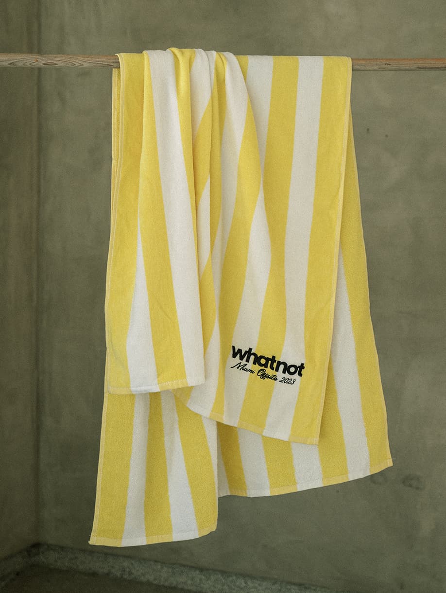 Whatnot custom yellow and white striped beach towel