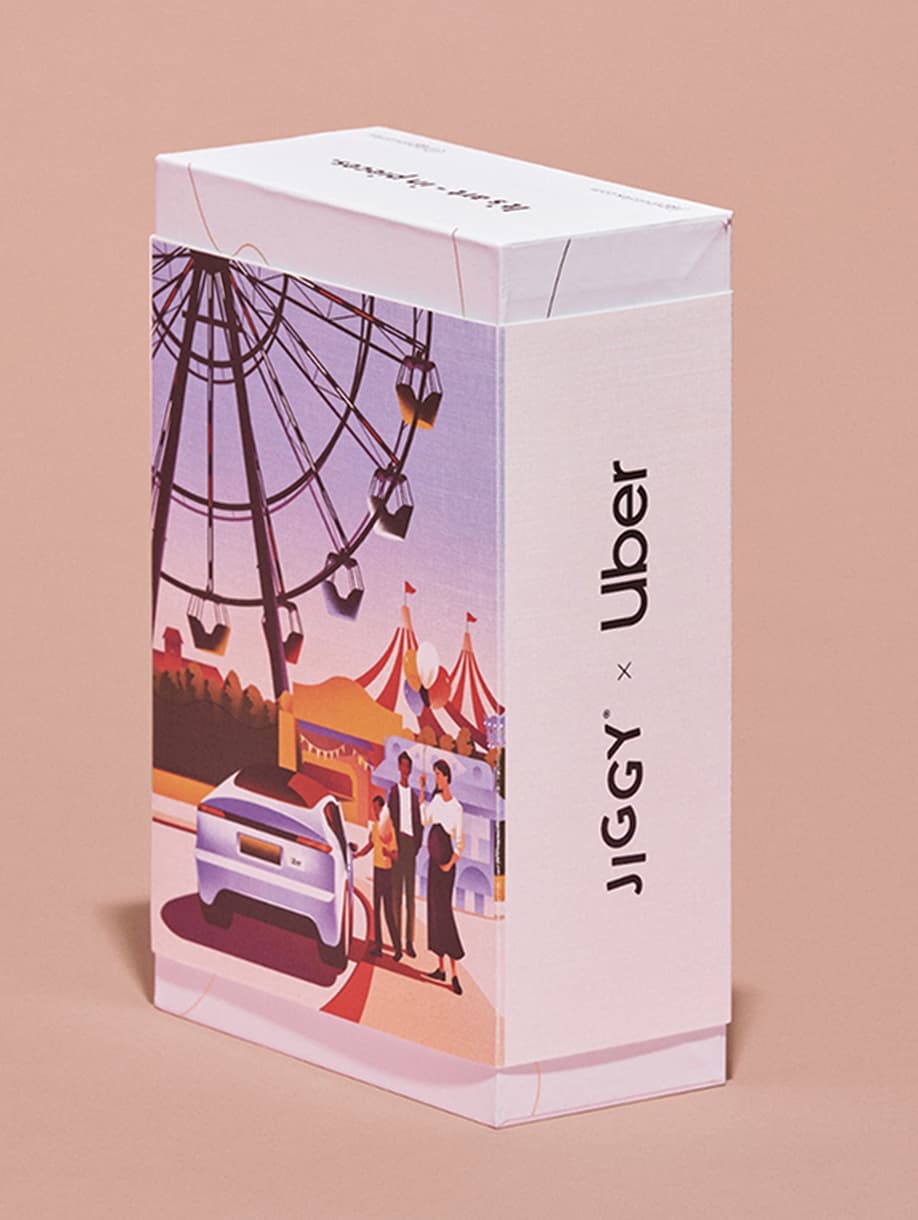 JIGGY x Uber custom puzzle box with illustrated design