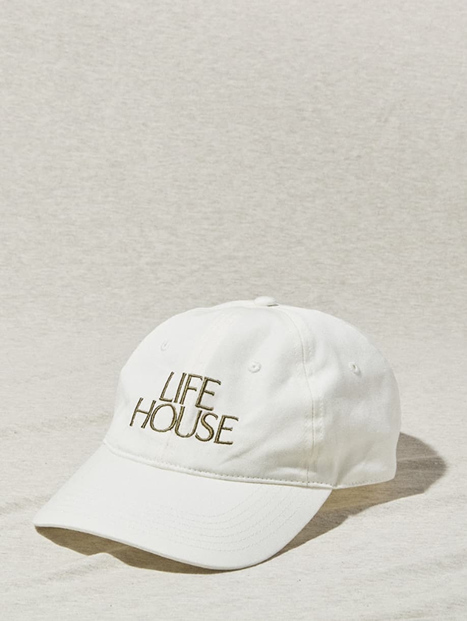 Life House custom white baseball cap with embroidered logo
