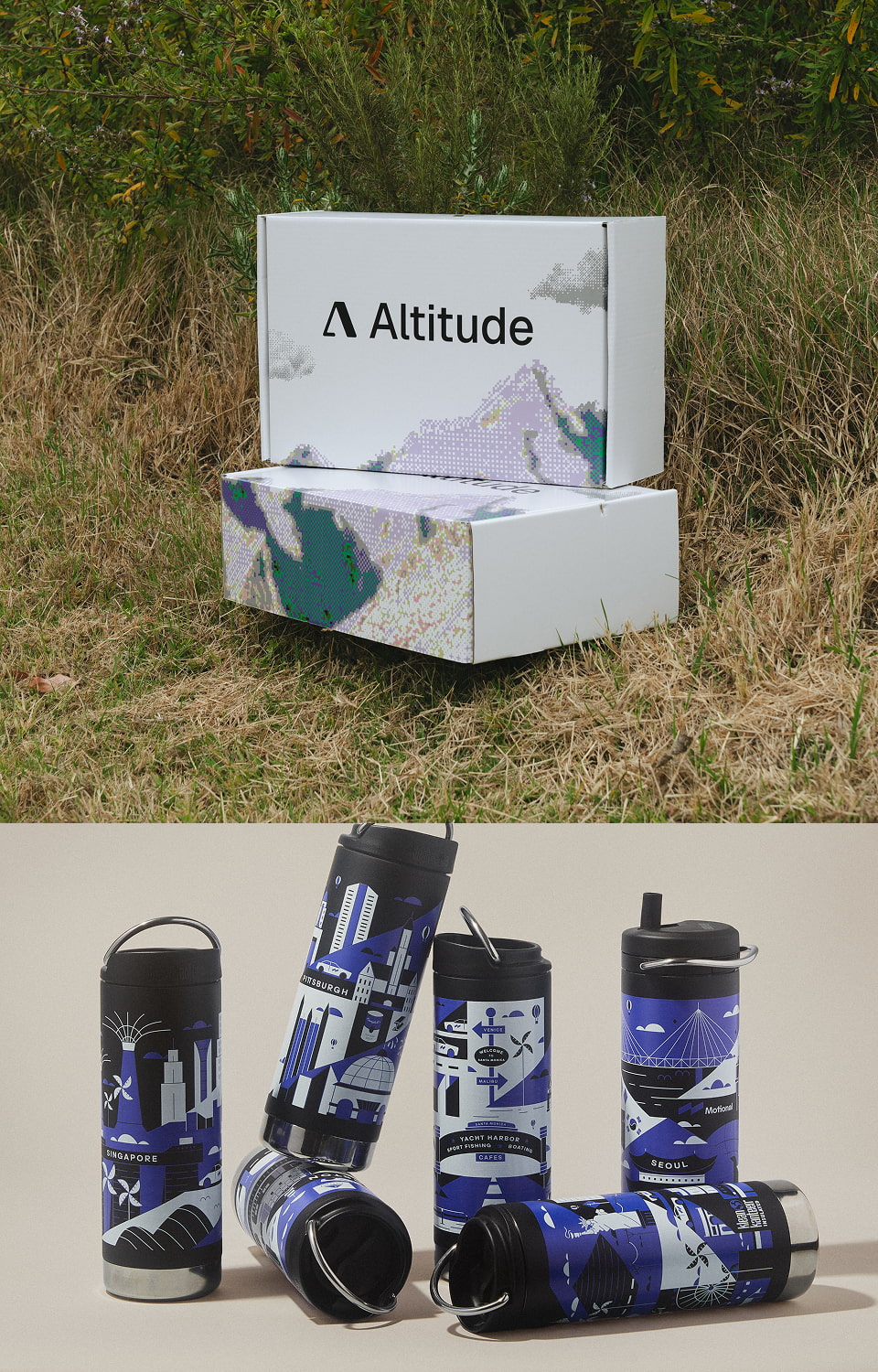 Custom Altitude branded shipping box and branded blur tumblers