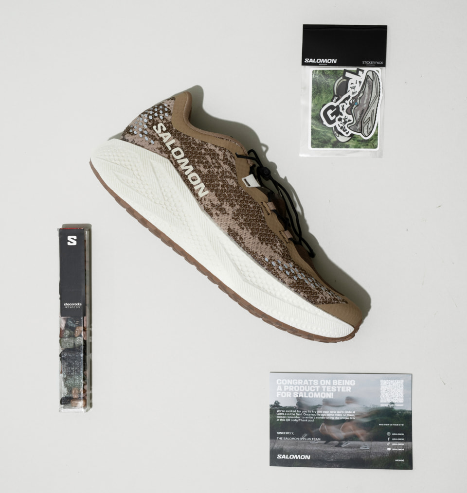 Salomon branded merchandise featuring a trail shoe and custom accessories