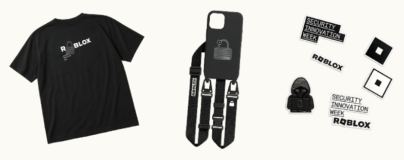 Custom Roblox tee shirt, lanyard, and stickers