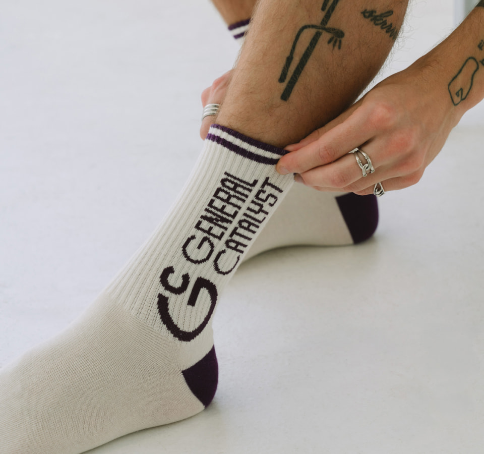 White and black custom branded General Catalyst socks