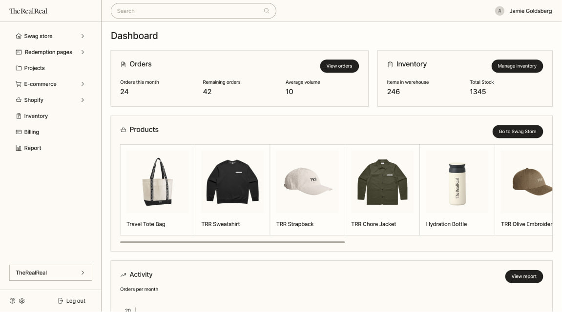 Gemnote swag management software screen