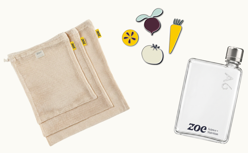 Custom Zoe pouch set, enamel pins and product bottle