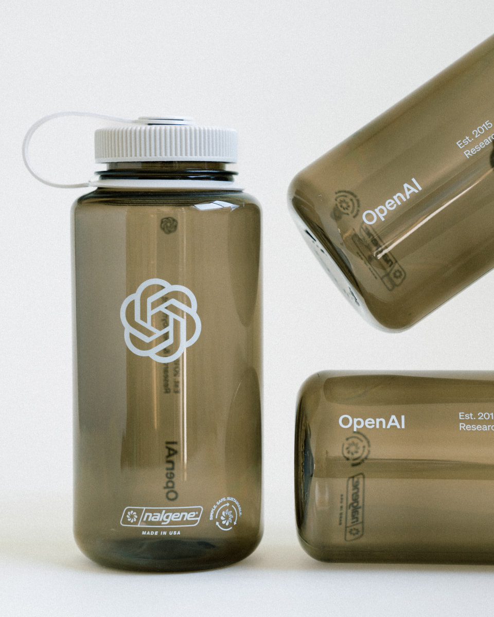 Custom Nalgene bottle with OpenAI logo on front