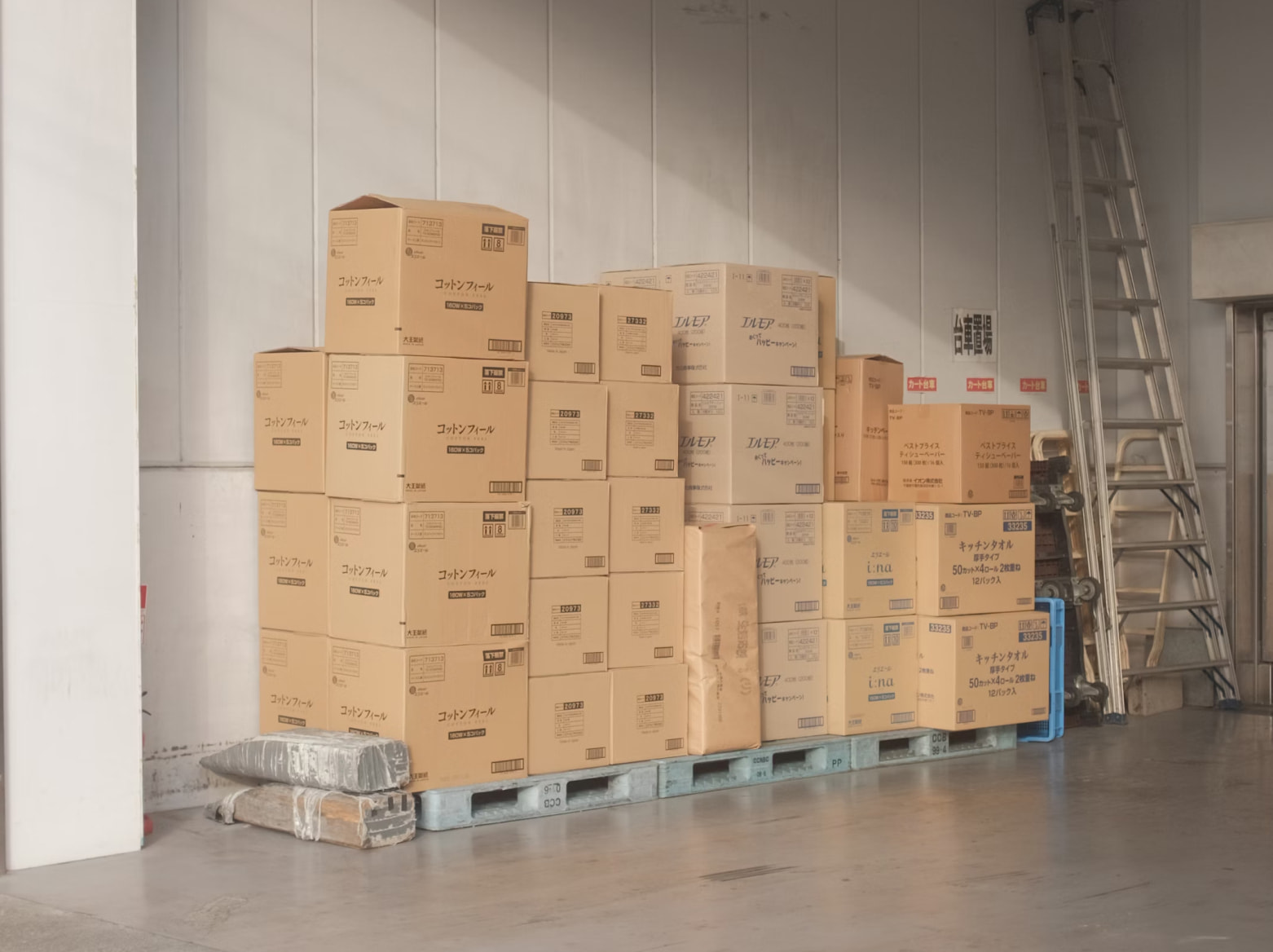 Show of warehouse with stacked shipping boxes