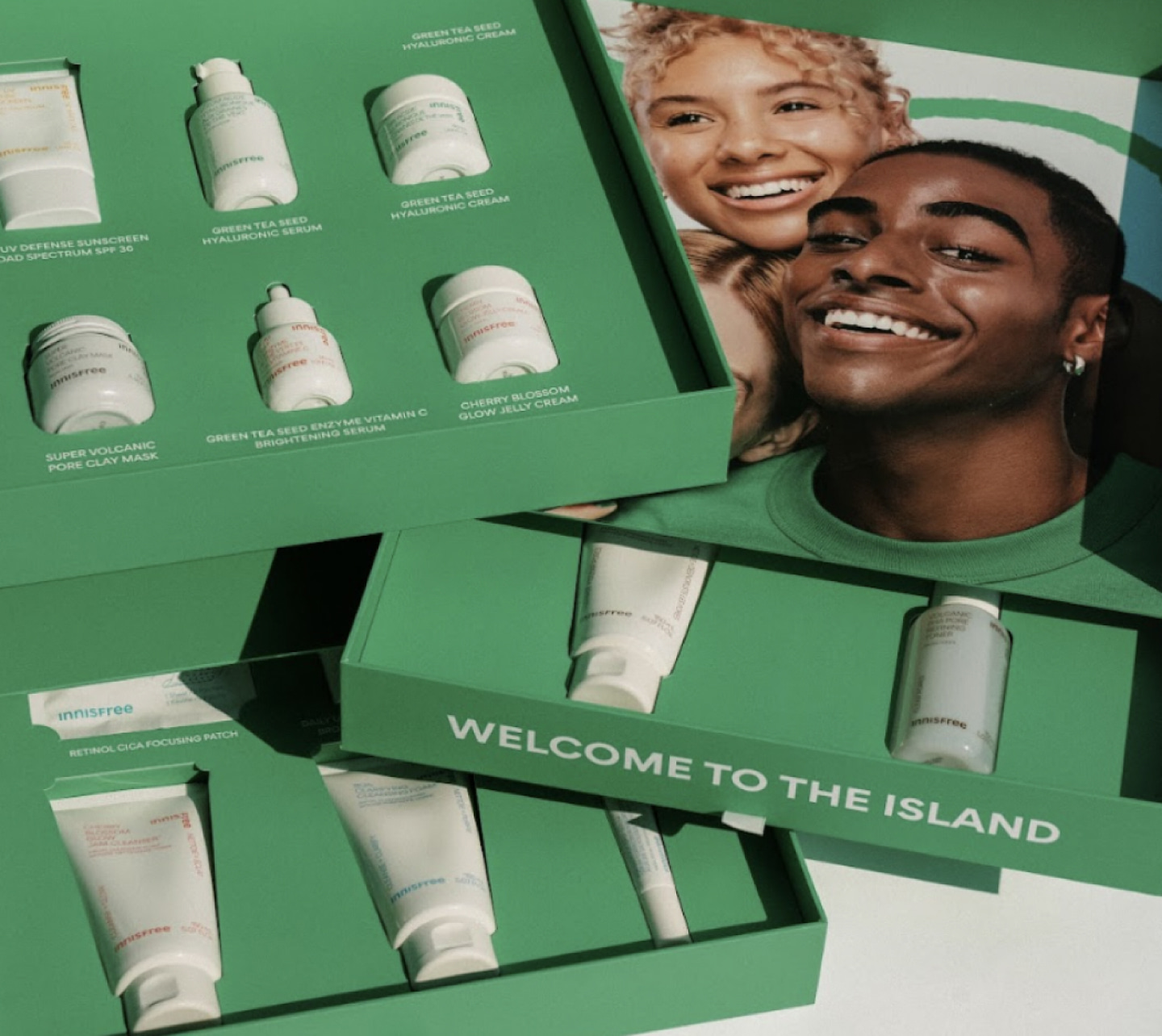 Custom InnisFree luxury green branded boxes