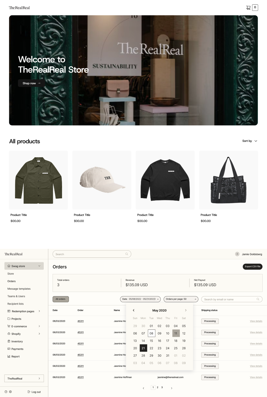 custom ecommerce store website page