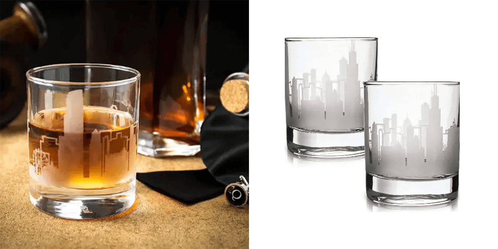 Shown: Chicago Etched Skyline Whiskey Glasses