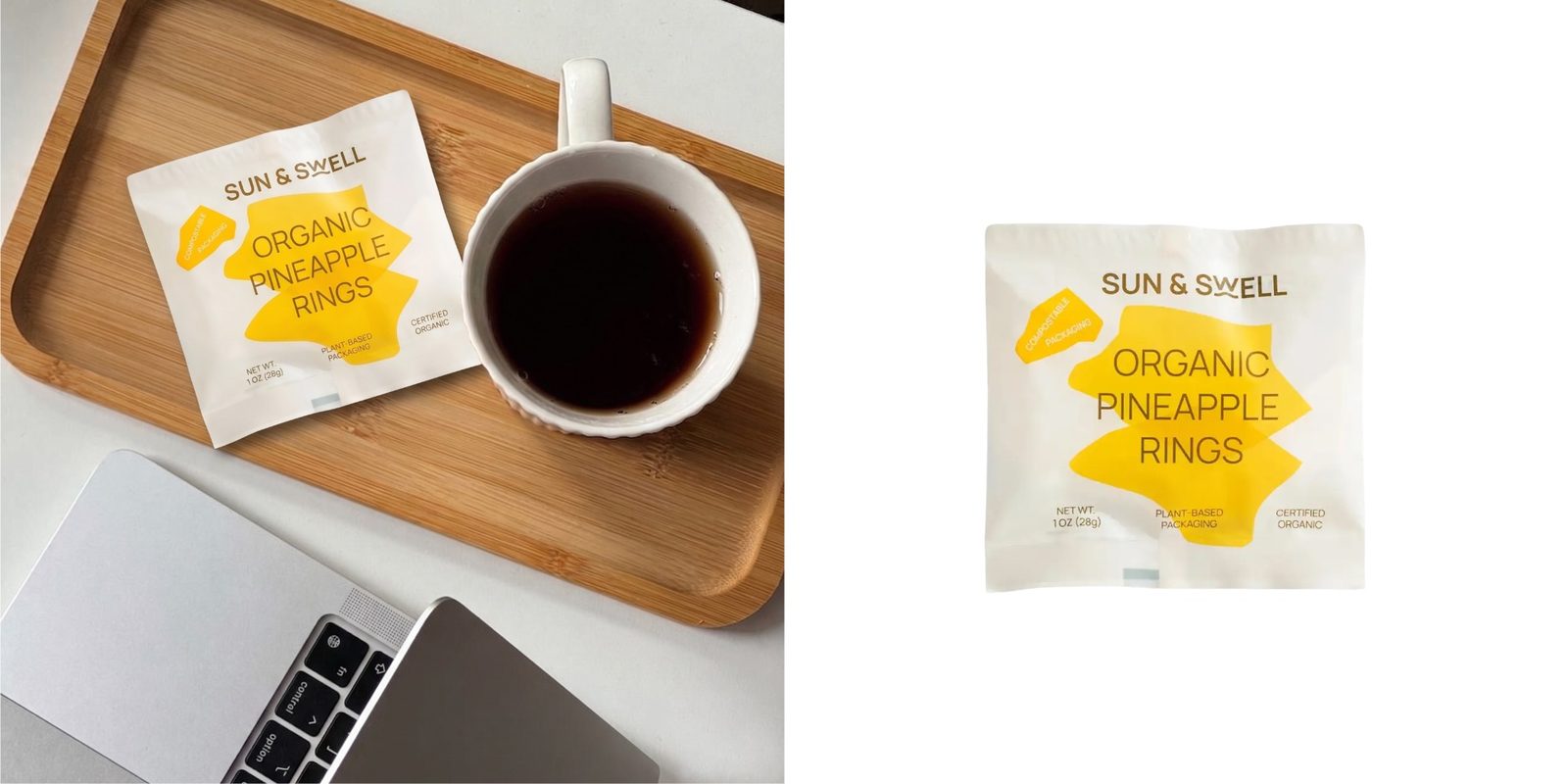 Sun & Swell Organic Pineapple Rings beside a cup of coffee