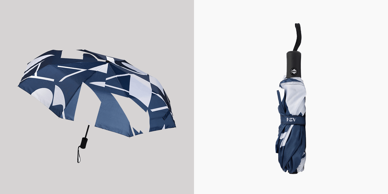 Navy and White logo print umbrella best swag for tech companies