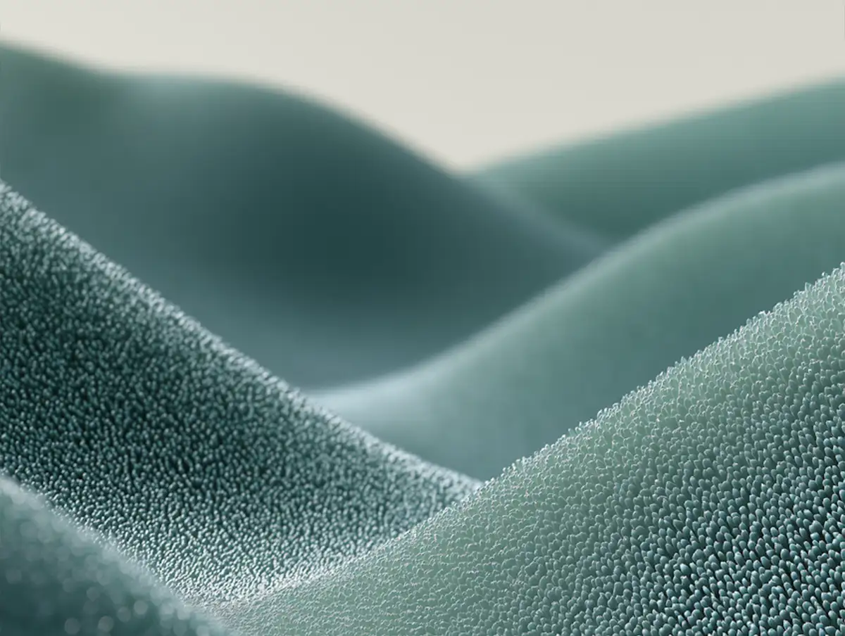 Close-up of textured teal dunes with a soft, smooth gradient background.