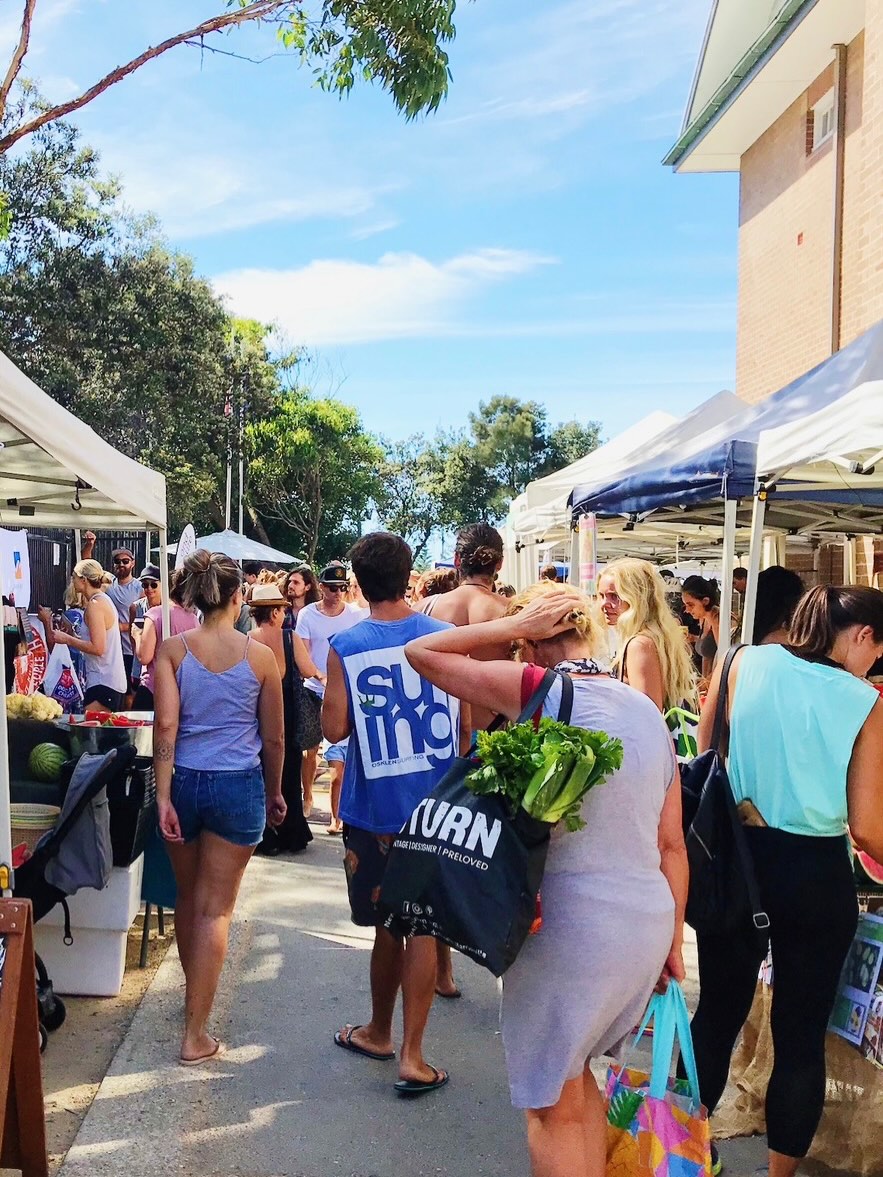 Bondi Farmers Market on a Saturday at Bondi Beach Public School