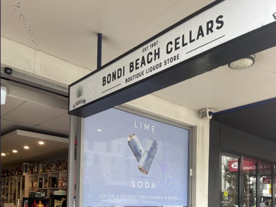 Bondi Beach Cellars shopfront on Hall Street, Bondi Beach