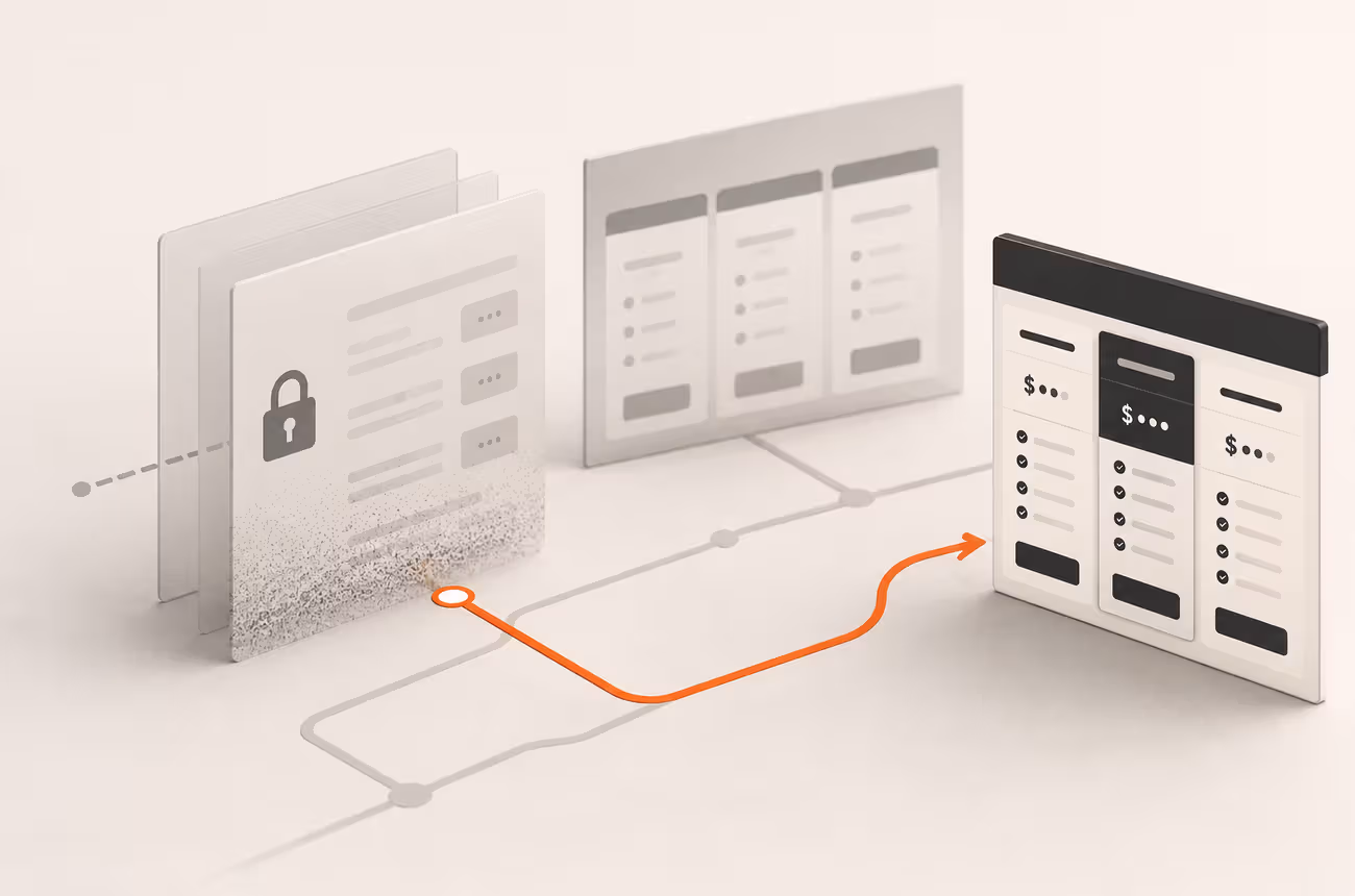 Editorial illustration for a report on AI agents struggling to read B2B software pricing pages