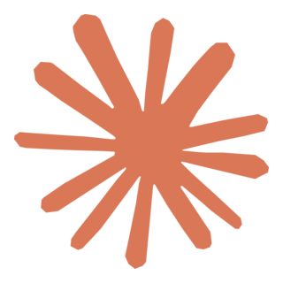 Orange starburst shape with twelve rounded spokes on a transparent background.