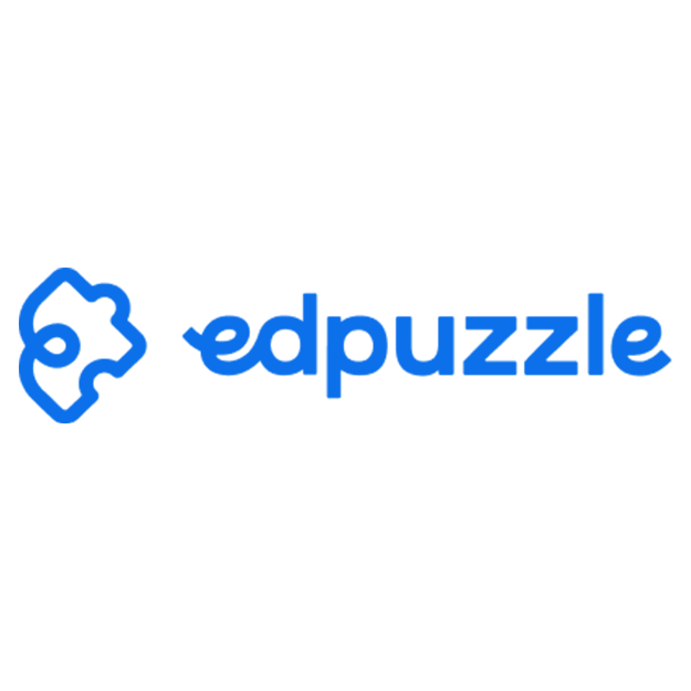 Edpuzzle logo with stylized letter e and puzzle piece in blue.